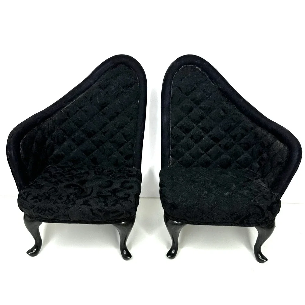 Urban Horsman Chair 2010 Doll Furniture Brocade High Back Set of 2 Quilted Black